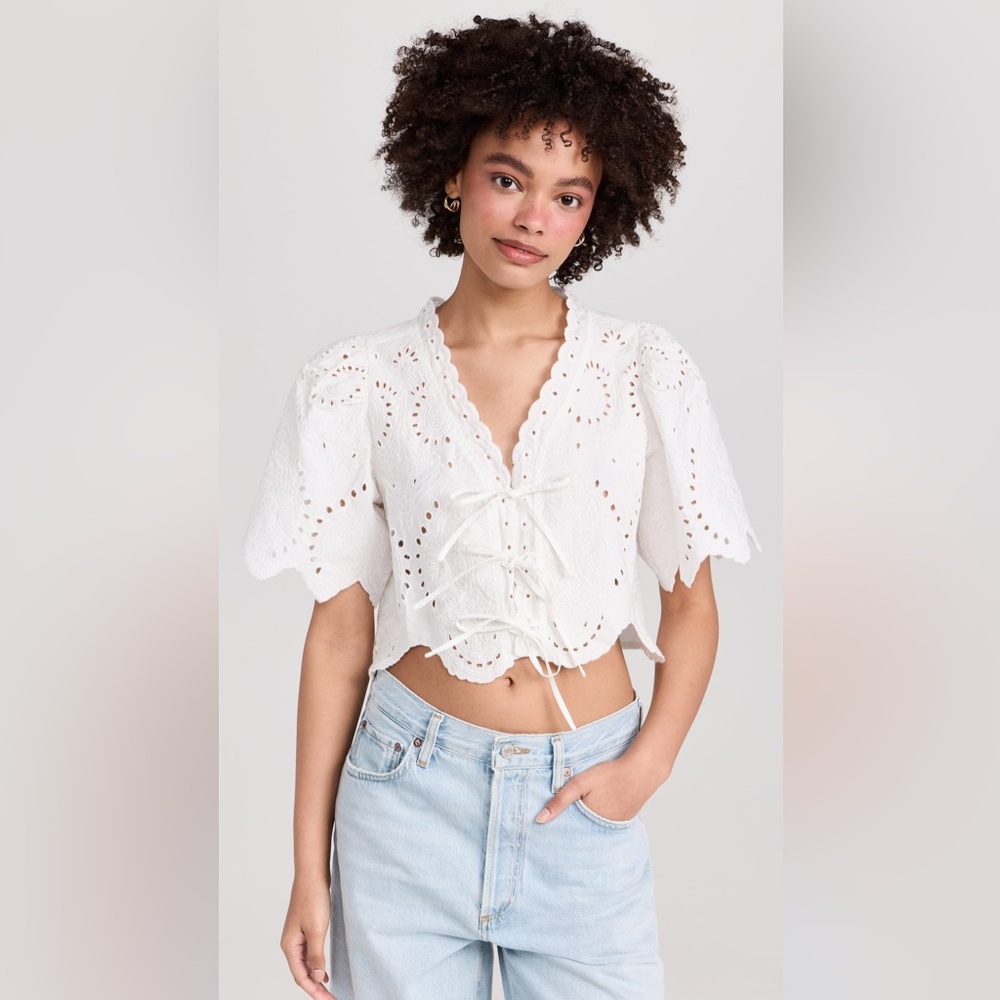 Moon River - Puff Sleeve Top with Front Ties -